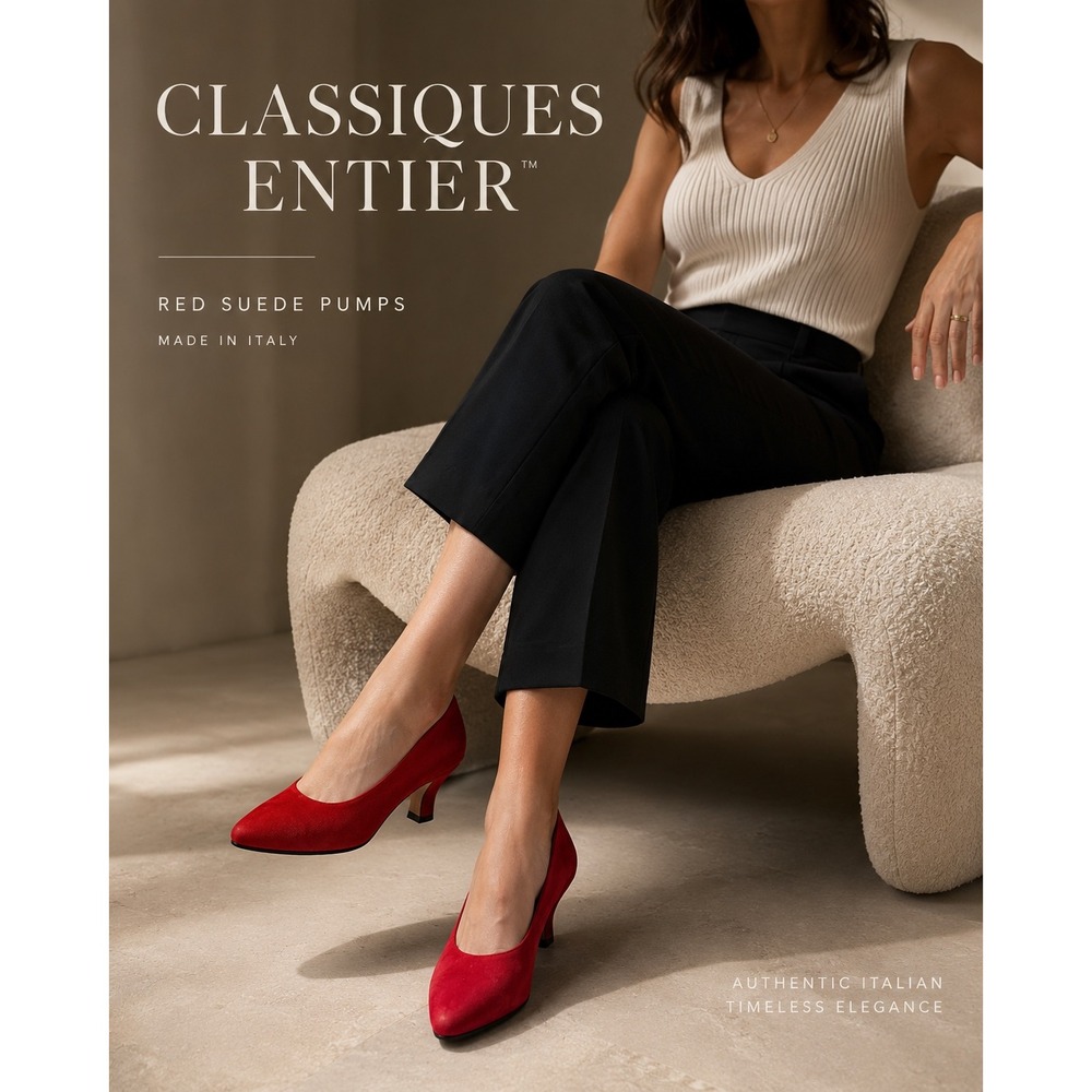 Classiques Entier Red Suede Pumps 7C Made in Italy Leather Vintage Heels